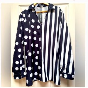 Nonacora Black and White Split-Print Blouse